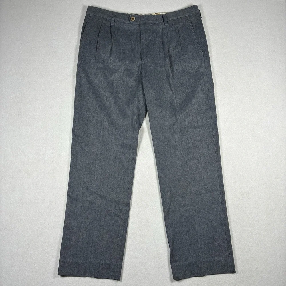 Tommy Bahama Men's 36 X 30 Gray Straight Leg Silk Cotton Pleated Chino Pants